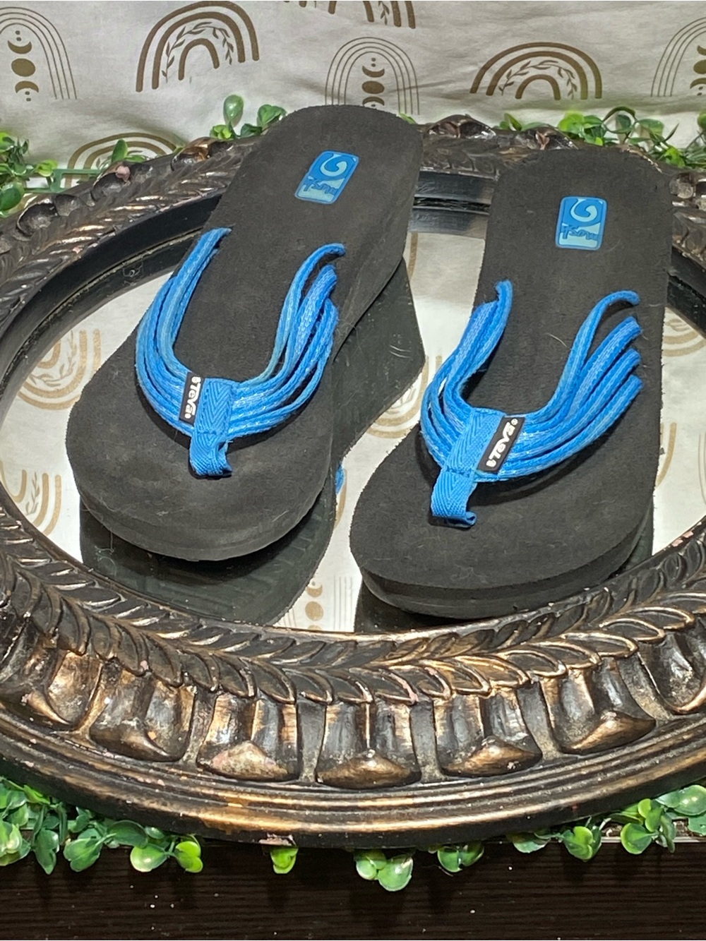 Teva Women's Blue Strap Black Platform Sandals